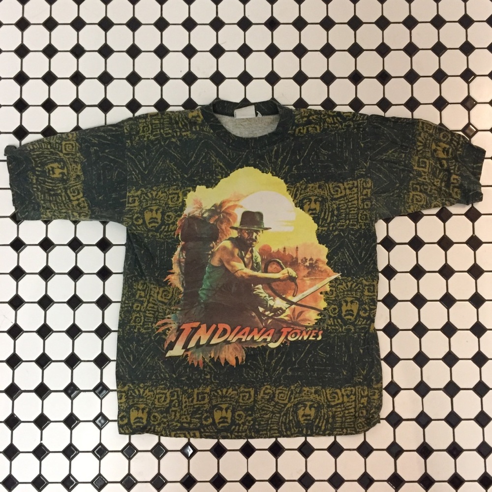 Vintage Indiana Jones allover print shirt size LRG
